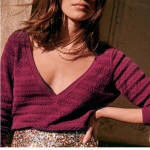Sezane Purple V-Neck Sweater